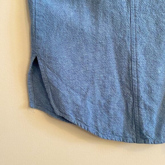 Vintage 90s Linen Blend Button Blue Down Shirt Cottagecore Utility Cabincore - Picture 6 of 11